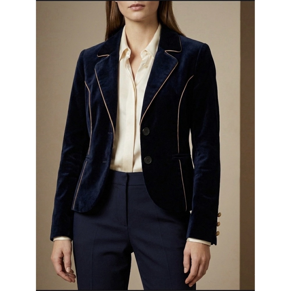 Nolita De Nimes Womens Blue Velvet Jacket Size 44 US 8/10 Gold‎ Details